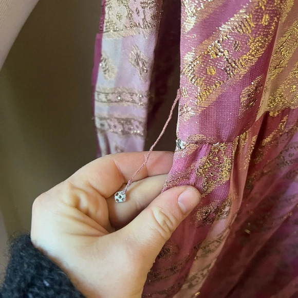 Vintage 1960s 1970s Adele Simpson Pink Metallic Chiffon Dress - Picture 7 of 16